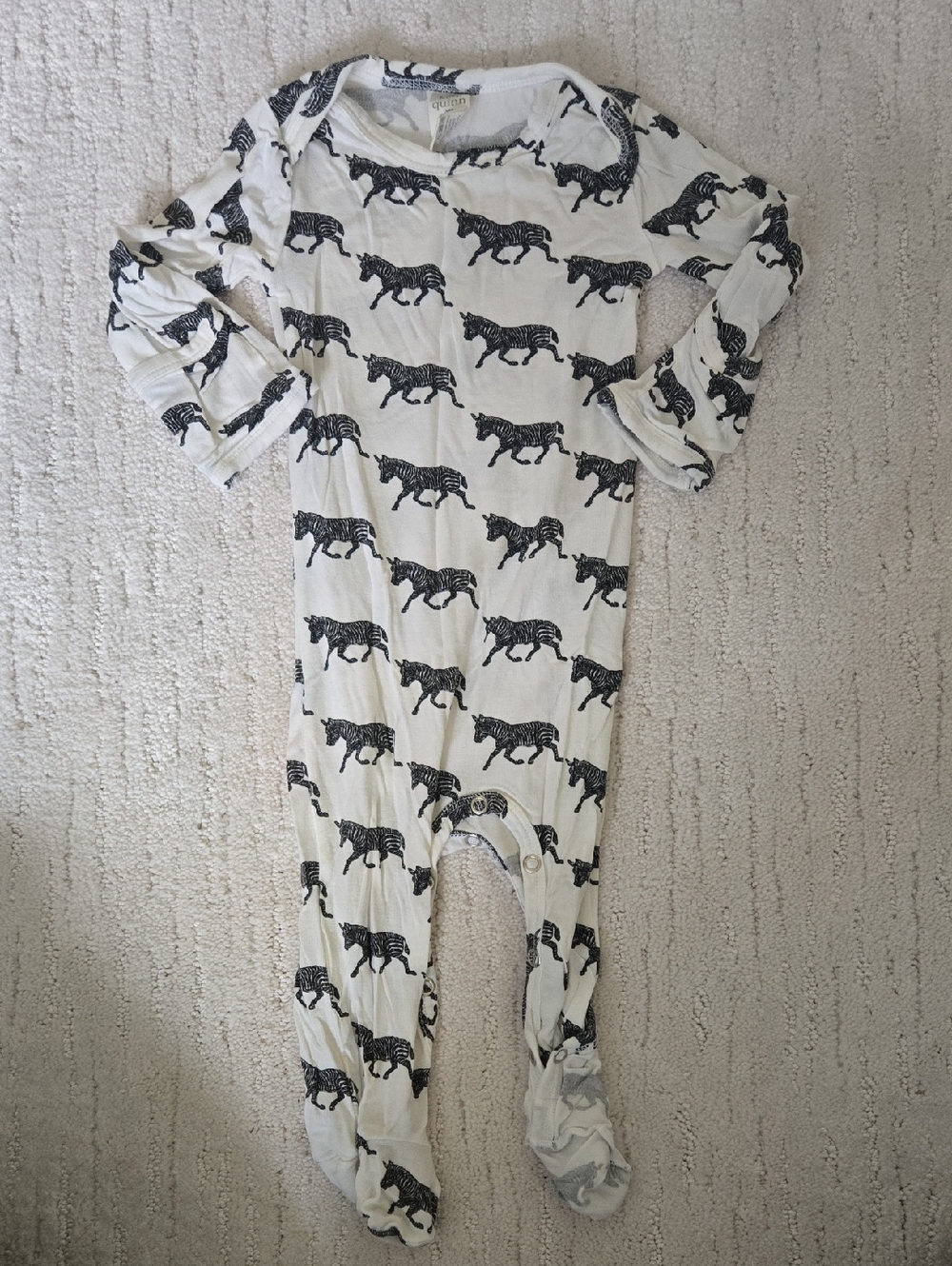 kate quinn • White Footed One-Piece with Black Zebra Print, 3-6M